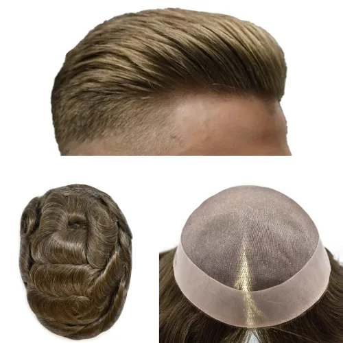 Vista 21 de Toupee para hombre 100% europeo Remy piezas de cabello humano para hombres, sistema de cabello fino mono centro de reemplazo para hombres