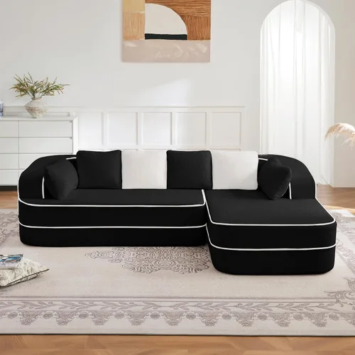 Vista 3 de Sofá Chesterfield de esponja 32D de alta resistencia de 106 pulgadas, sofá moderno de mediados de siglo con diseño modular, sofá de gran