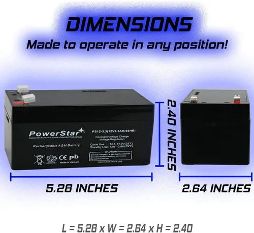 Vista 8 de PowerStar Batería de 12V 3.3Ah compatible con UB1234 BP3-12 ES3-12 PW1203-2 Pack de 2