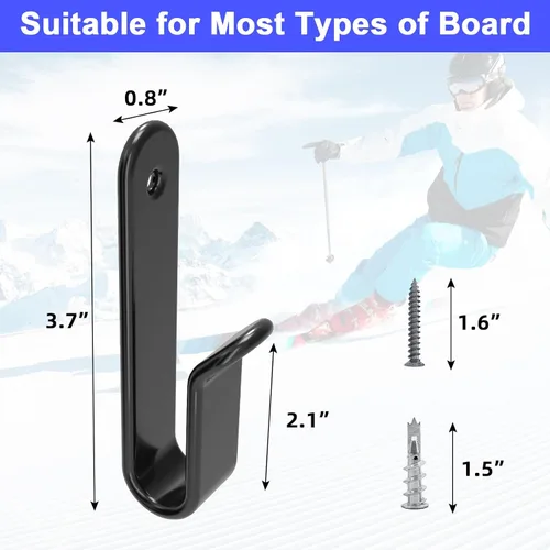 Vista 4 de Clips horizontales de montaje en pared para snowboard, almacenamiento y exhibición de rack de pared para habitación y garaje negro (Black 2 PCS)