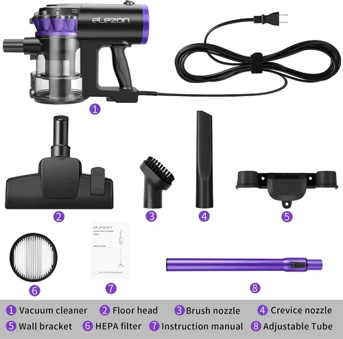 Vista 7 de Aspiradora con cable elezon F800 500W, potente succión de 18 KPa, cable largo de 23 pies, filtro HEPA, capacidad de polvo de 1.2L, aspiradora