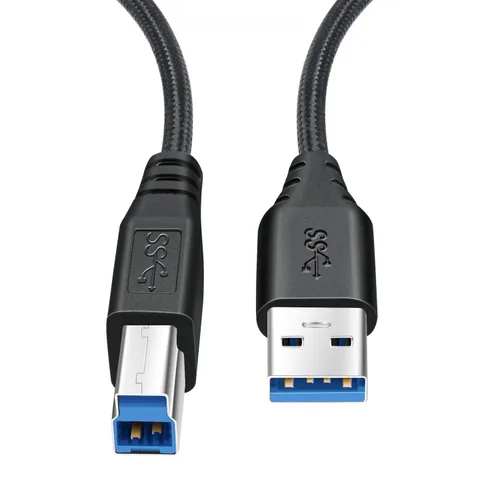 Vista 2 de OKRAY Cable USB 3.0 A a B, paquete de 2 cables de nailon trenzado tipo A macho a B macho de 6 pies para concentrador USB/controladores duros