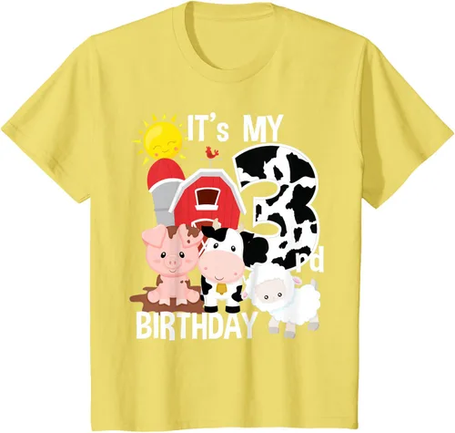 Vista 38 de Camiseta con diseño de animales de granja con texto en inglés "It's My 3rd Birthday" Negro