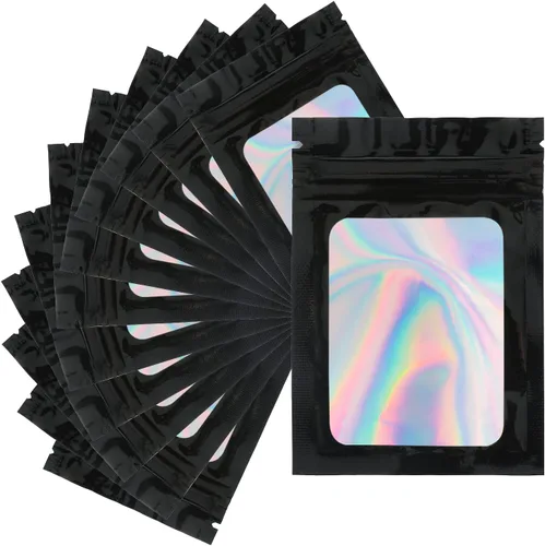 Vista 17 de joycraft 100 bolsas holográficas de tereftalato de polietileno, bolsas resellables a prueba de olores, bolsa para joyería, bolsa de papel