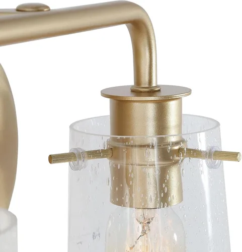 Vista 6 de KSANA Lámparas de baño, 2 luces doradas para tocador sobre espejo con pantalla de vidrio sembrado, accesorios de luz de baño dorados, bombilla E26
