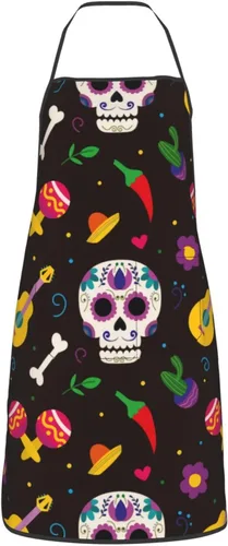 Vista 11 de Delantal de calavera de azúcar, delantales de cocina para hombres y mujeres, delantal de cocina, delantal de chef, delantales de jardín ajustables