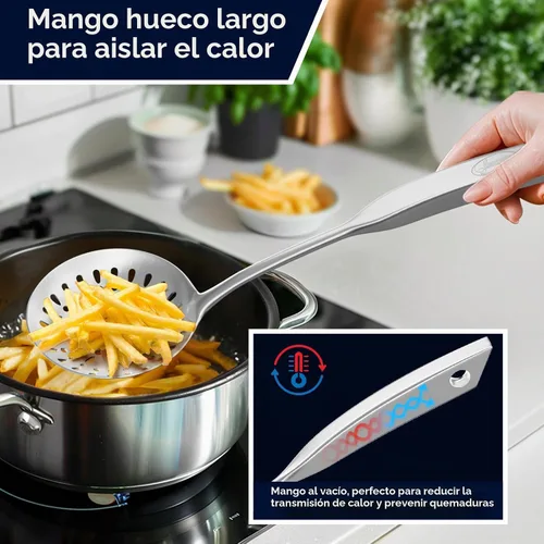 Vista 4 de Espumadero con ranuras, [Inoxidable, Formación Integral, Duradero] Newness Cucharón con mango ergonómico al vacío de acero inoxidable 304, diseño