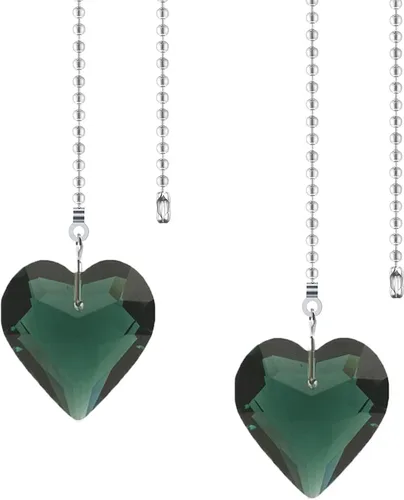 Vista 15 de Extensor de cadena para ventilador de techo, paquete de 2 colgantes decorativos de prisma de corazón de cristal de 12 pulgadas con conectores de AB