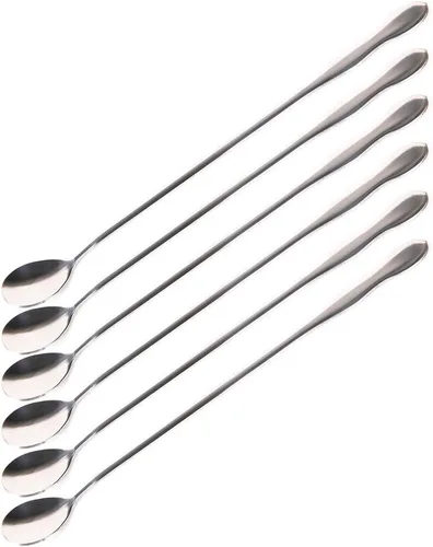 Vista 17 de SellerWay Cuchara de mango largo, cucharadita de acero inoxidable helado de 10 pulgadas para mezclar, té, batido, café, 3 formas diferentes