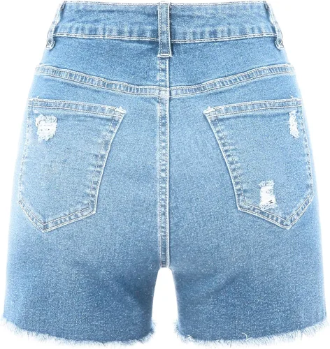 Vista 6 de OUDLLY Jean Shorts Shorts Cut Jean Denim Shorts Women's Summer with Pocket Ripped Waist Mid Stretchy Distressed Women's
