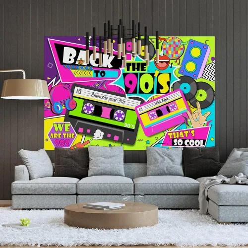 Vista 7 de Telón de fondo de regreso a los años 90 para decoraciones de fiesta, 7 x 5 pies, fondo retro de fotografía de graffiti hip-hop para fiesta