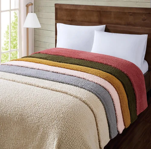 Vista 6 de Brooklyn Loom Marshmallow Sherpa Blush - Manta King de microfibra de 100 % poliéster, temática casual sólida, ropa de cama para adultos, certificado