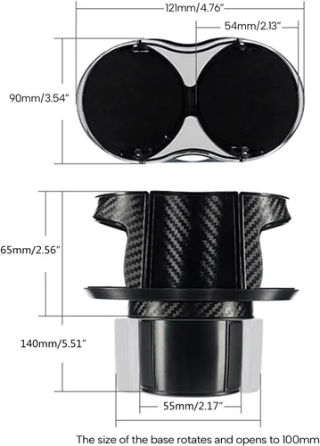 Vista 8 de Adaptador expansor de portavasos para automóvil 2 en 1 con base ajustable, soporte universal para vasos doble para auto, soporte giratorio