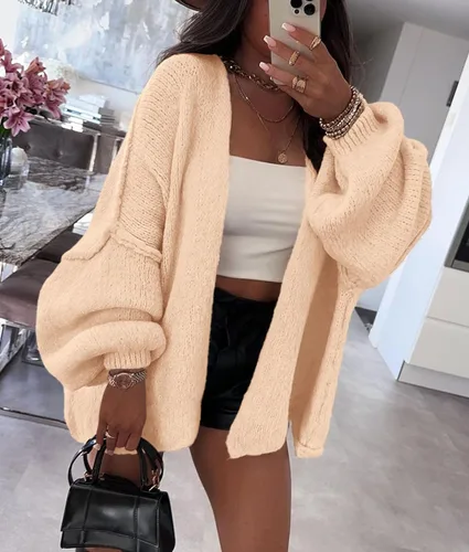 Vista 8 de PRETTYGARDEN Suéteres tipo cárdigan de gran tamaño para mujer Albaricoque