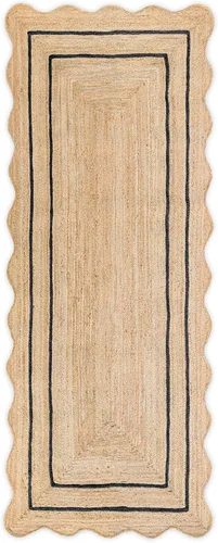 Vista 23 de Alfombra de yute natural ondulada con borde festoneado de Weaving Village, alfombra bohemia de yute para entrada, alfombra de pasillo estilo granja