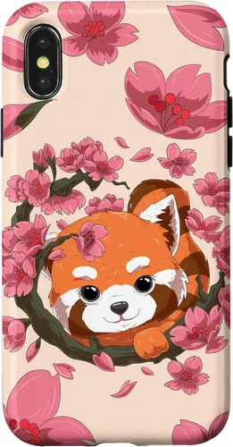 Vista 5 de Funda para iPhone 15 Pro Cute Red Panda y Sakura Cherry Blossom