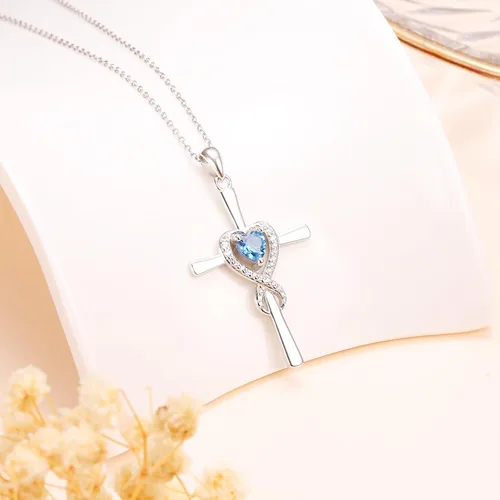 Vista 3 de DAOCHONG Collar de cruz de plata de ley 925 para mujer, colgante de cruz infinita con corazón y cruz de infinito, joyería religiosa, regalos