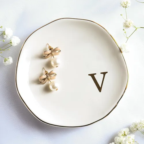 Vista 21 de Bandeja de Cerámica para Joyas, Plato para Anillos, Personalizada con Monograma S, Regalos de Compromiso y Boda, para Cumpleaños, Día de la Madre
