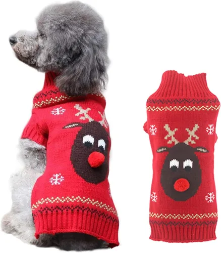 Vista 16 de Suéter de Navidad para perro, lindo suéter de punto para perro de la paz y gato, traje de Navidad feo para vacaciones, disfraz suave para otoño e
