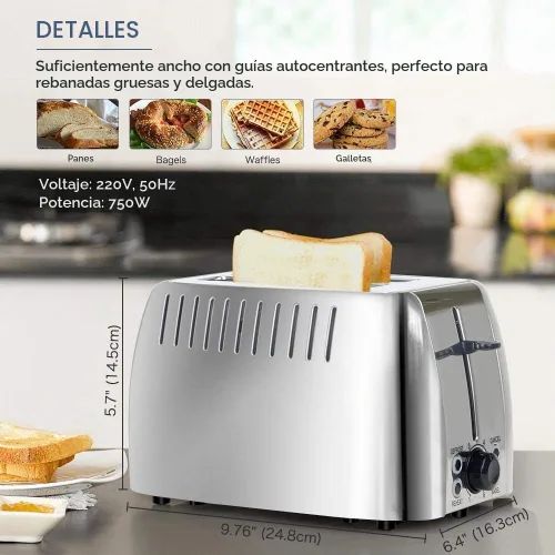 Vista 3 de Tostadora de 2 rebanadas de acero inoxidable con ranuras extra anchas con 6 ajustes de dorado, función