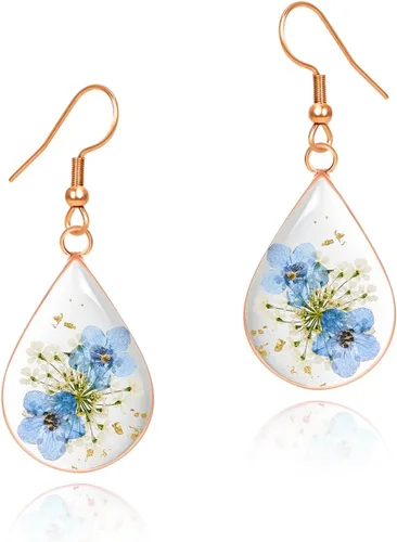 Vista 12 de Pressed Flower Earrings,Handmade Forget-Me-Not and Queen Anne's Lace Wildflower Earrings,Unique Resin Dried Flower,Perfect for Parties