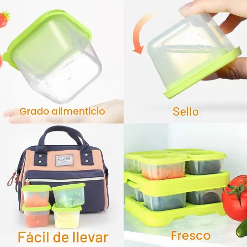 Vista 4 de Matyz Paquete de 12 recipientes de plástico para almacenamiento de alimentos con tapas herméticas para congelador (verde, 4 onzas cada uno)