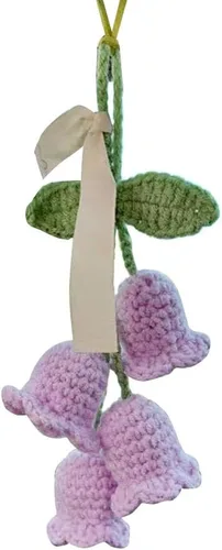 Vista 7 de Surakey Lindo ganchillo colgante Campanula flor de punto Convallaria espejo de coche colgante interior del coche espejo retrovisor de algodón cordón