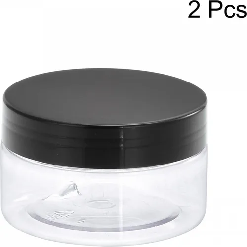 Vista 3 de uxcell Tarros redondos de plástico con tapa superior de rosca negra, recipientes vacíos transparentes de boca ancha de 3 onzas para almacenamiento