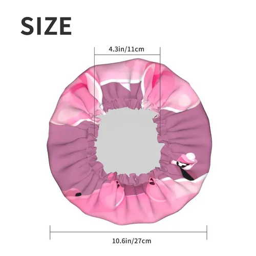 Vista 6 de Gorro de ducha reutilizable con estampado de cerdo rosa para mujer, doble capa impermeable, gorro de baño de secado rápido