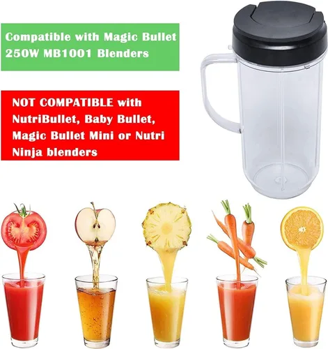 Vista 8 de Paquete de 2 piezas de repuesto para tazas de licuadora Magic Bull, taza alta de 22 onzas con tapa abatible para llevar, piezas de repuesto
