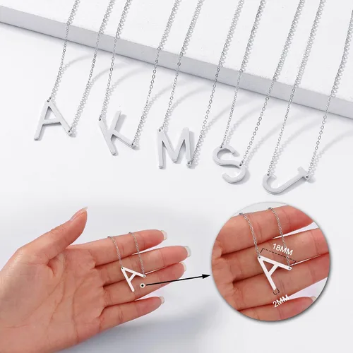Vista 2 de S925 Sterling Silver Sideways Initial Necklaces for Women, Dainty Hypoallergenic Sterling Silver Letter A-Z Pendant Necklace Silver Sideways Initial