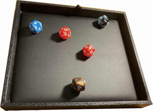 Vista 7 de N'icePackaging - Bandeja de dados acolchada negra de lujo con bolsa de dados de viaje de arpillera marrón - para juegos de rol/mesa/D&D 5e / rodar