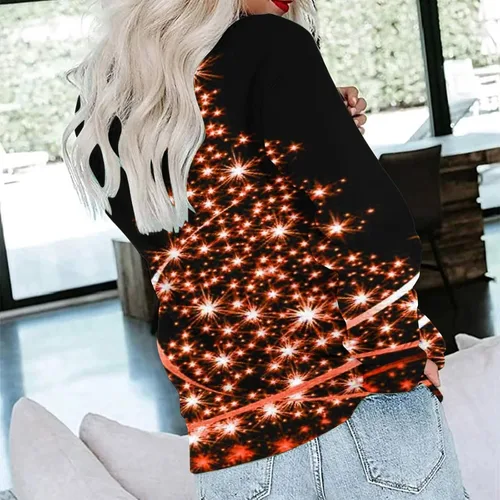 Vista 4 de Sudaderas de mujer para Navidad con patrón de reno brillante, blusa de manga larga, holgada, de Navidad