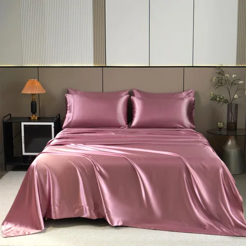 Vista 18 de AiMay Juego de Sábanas de Satén de 4 Piezas Tamaño Twin con Fundas de Almohada Bolsillo Profundo Sedosas Súper Suaves Color Sólido 1 Sábana Encimera