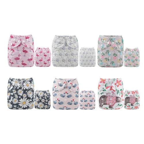 Vista 13 de ALVABABY Pañales de tela para bebé, talla única, ajustable, lavable, reutilizable para bebés y niños, paquete de 6 con 12 inserciones 6BM101