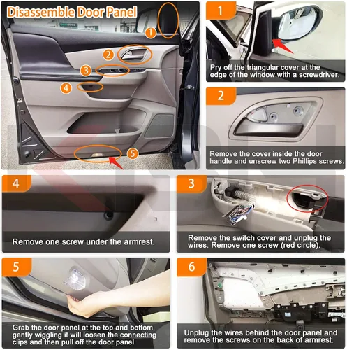 Vista 8 de KBH Cubierta de repuesto para reposabrazos de panel de puerta para Honda Odyssey 2011-2017, cuero de vinilo, reposabrazos de puerta de automóvil