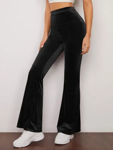 Vista 3 de Floerns Pantalones largos de terciopelo con pierna acampanada y cintura alta para mujer