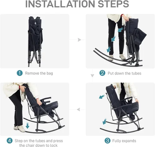 Vista 8 de EVER ADVANCED Silla de Camping Mecedora Plegable de Gran Tamaño, Sillas Mecedoras Portátiles Acolchadas para Patio, Césped y Exteriores, Sillón