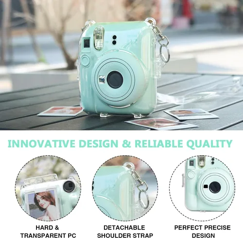 Vista 3 de Caiyoule Funda transparente Mini 12 - Funda protectora para cámara compatible con Fujifilm Instax Mini 12, funda rígida de PC para cámara