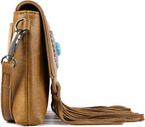 Vista 5 de Wrangler - Bolso de cuero genuino con flecos para mujer, color turquesa occidental