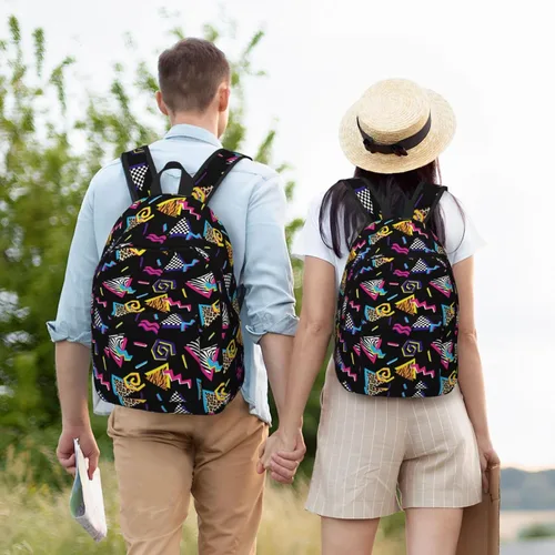 Vista 2 de Mochila genial de los años 80 y 90 para niñas, niños y mujeres, ligera, de lona, mochila casual para viajes al aire libre, Abstracto Años 90 Moda