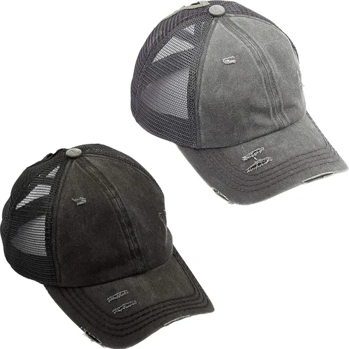 Vista 105 de Funky Junque - Sombrero de cola de caballo para mujer, gorra de béisbol con ajuste ajustable y cola de caballo alta cruzada para uso diario Paquete