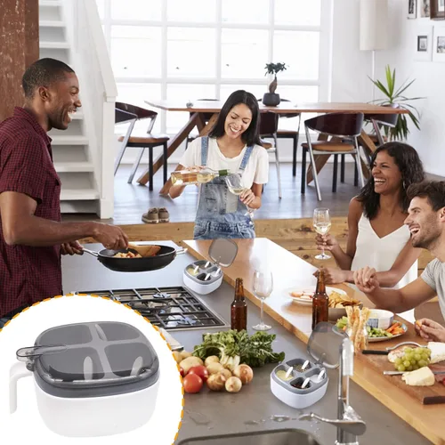 Vista 6 de Caja de condimentos con tapa y cuchara, 4 compartimentos para especias con asa, tarros de condimentos de cocina casera para azúcar, sal y pimienta