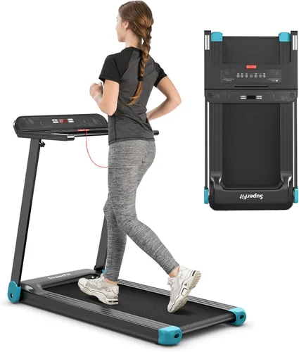 Vista 10 de Goplus Caminadora plegable, cinta de correr compacta superfit con control de aplicación, altavoz de dientes azules, 12 programas preestablecidos