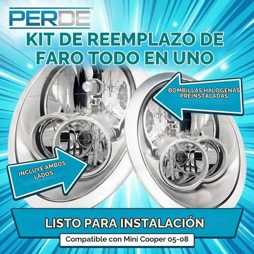 Vista 2 de Set de luces delanteras PERDE con carcasa cromada y lentes de alto rendimiento Compatible con Mini Cooper – sin juntas