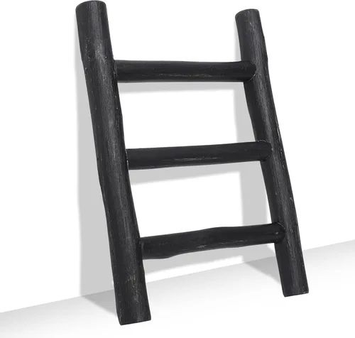 Vista 23 de FUIN - Escalera decorativa de madera maciza rústica de 6 pies, color negro