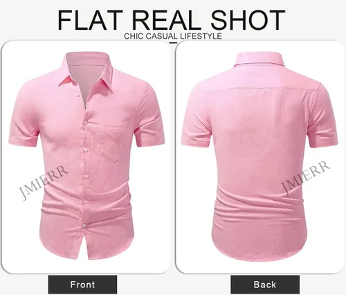 Vista 9 de JMIERR Camisas de vestir a rayas de algodón con botones y manga corta para hombre