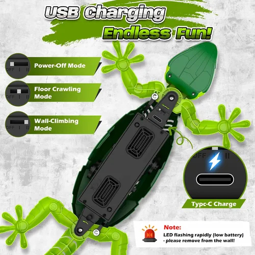 Vista 7 de Rcfunkid RC Wall Crawler Gecko Escalada Gecko Juguete 360° Giratorio