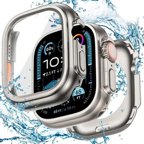 Vista 29 de 3 en 1 Goton Estuche impermeable duro para Apple Watch, protector de pantalla de 40mm, cubierta frontal de vidrio templado protectora completa