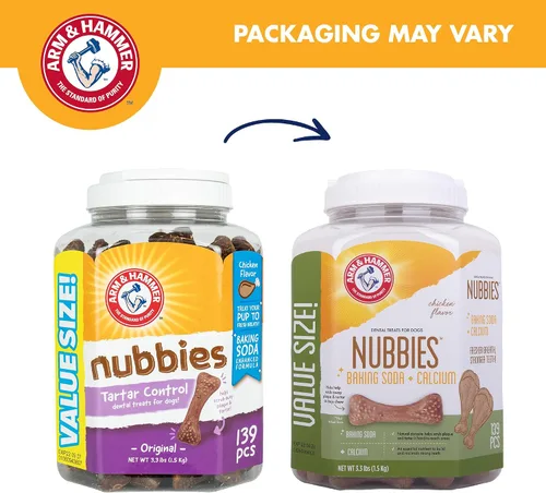 Vista 3 de Arm & Hammer for Pets Nubbies - Golosinas dentales para perros con bicarbonato de sodio y calcio, los masticables ayudan a combatir el mal aliento